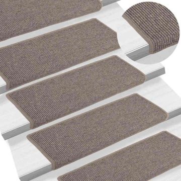 Tappetini per scale 15 pz 65x21x4 cm Beige scuro con bordo rettangolare