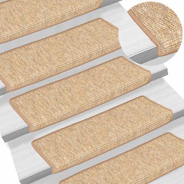 Tappetini per scale 15 pz 65x21x4 cm Marrone chiaro Bordo rettangolare