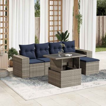 Set Divani da Giardino 6 pz con Cuscini Grigio in Polyrattan