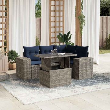 Set Divani da Giardino 5 pz con Cuscini Grigio in Polyrattan