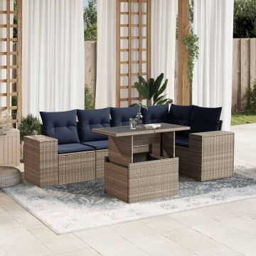 Set Divani da Giardino 6 pz con Cuscini Grigio in Polyrattan
