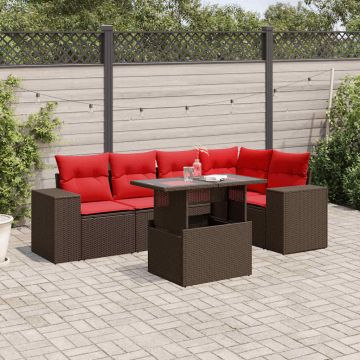 Set Divani da Giardino 6 pz con Cuscini Marrone in Polyrattan