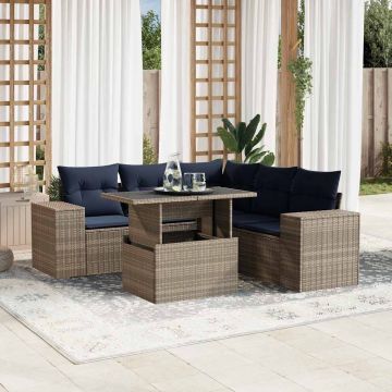 Set Divani da Giardino 6 pz con Cuscini Grigio in Polyrattan