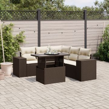 Set Divano da Giardino 6 pz con Cuscini Marrone in Polyrattan