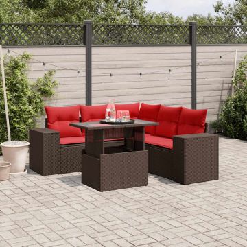 Set Divani da Giardino 6 pz con Cuscini Marrone in Polyrattan