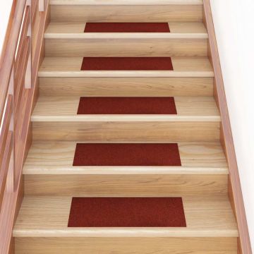 Tappetini per scale autoadesivi 15 pz 60x25 cm Bordeaux Rosso Rettangolari