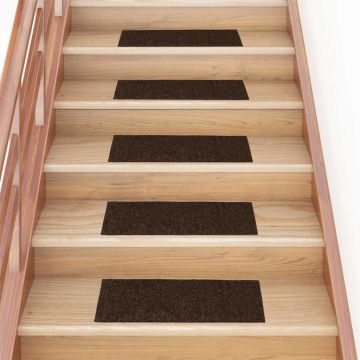 Tappetini per scale autoadesivi 15 pz 60x25 cm marrone rettangolari