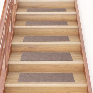 Tappetini per scale autoadesivi 15 pz 76x20 cm marrone chiaro rettangolari