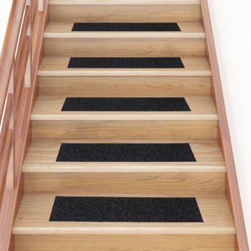 Tappetini per scale autoadesivi 15 pz 76x20 cm neri rettangolari