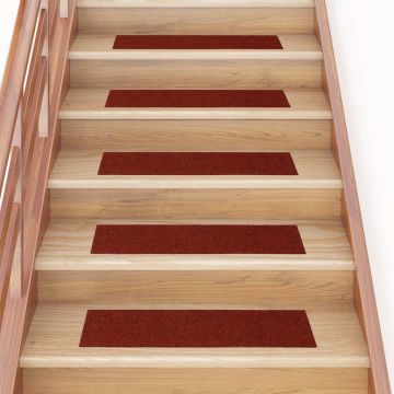 Tappetini per scale autoadesivi 15 pz 76x20 cm Bordeaux Rosso Rettangolari