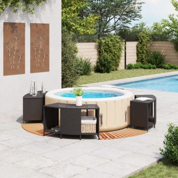 Bordo per Spa Nero in Polyrattan e Legno Massello di Acacia