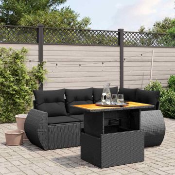 Salotto da giardino 5 pz in polyrattan nero con cuscini 4