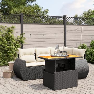Salotto da giardino 5 pz in polyrattan nero e cuscini