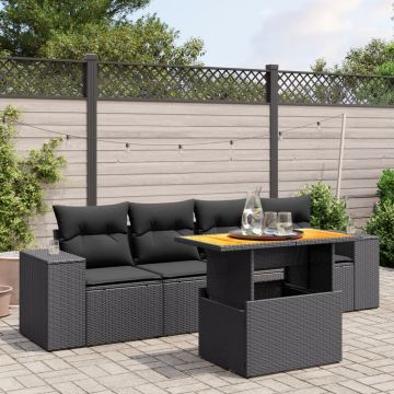 Set Salotto da Giardino 5 pz in Rattan PE Nero