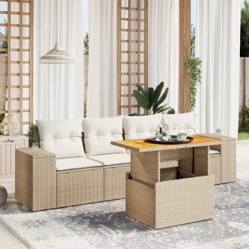 Divano da esterno 5 pz beige in polyrattan con tavolo