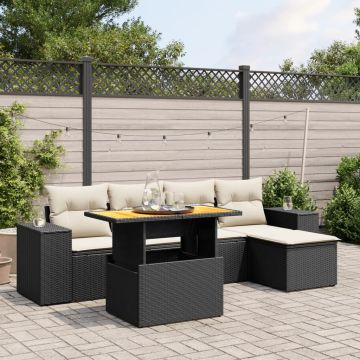 Set da Esterno 6 pz in Polyrattan Nero con Cuscini