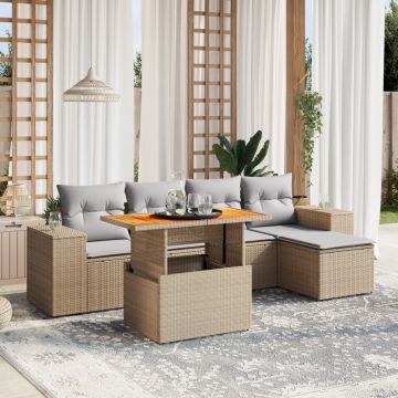 Set Divano da Giardino 6 pz con Cuscini Beige Polyrattan