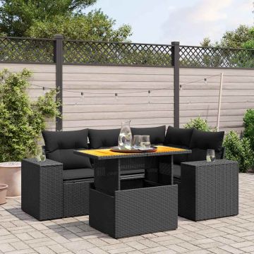 Set Divani da Giardino 5 pz in Polyrattan Nero con Tavolo 2