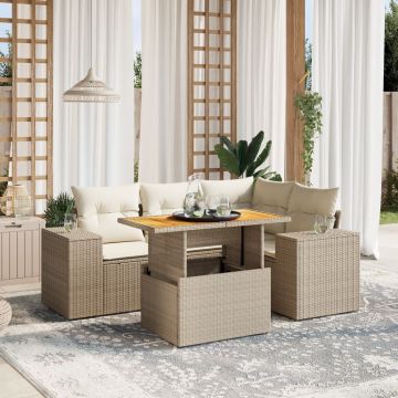 Divano da esterno a L 5 pz in polyrattan beige con tavolo