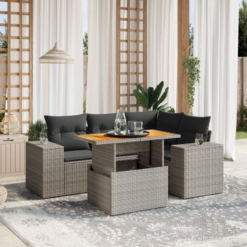 Salotto da giardino 5 pz in rattan PE grigio con tavolo