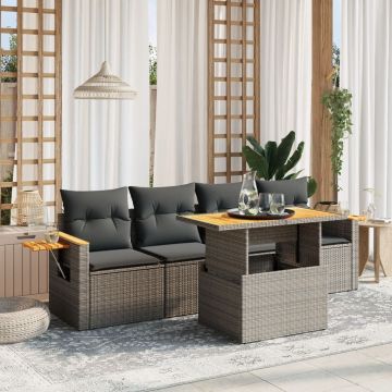 Set Divano da Giardino 5 pz con Cuscini Grigio in Polyrattan
