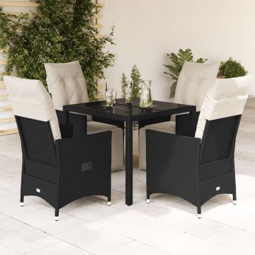 Set da Pranzo da Giardino 5 pz Nero con Cuscini in Polyrattan
