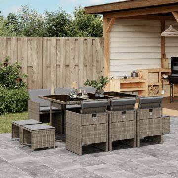 Set da Pranzo da Giardino 11 pz in Rattan PE Grigio