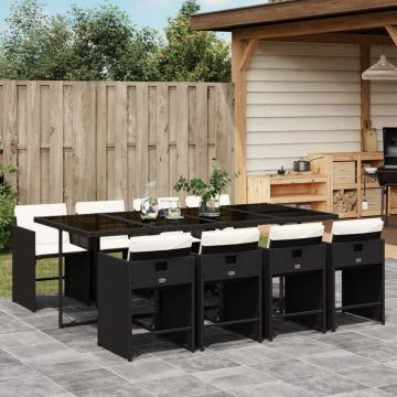 Set da Pranzo da Giardino per 8 Persone in Polyrattan Nero