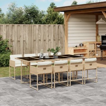 Set pranzo da giardino 8 sedie, tavolo in vetro e polyrattan