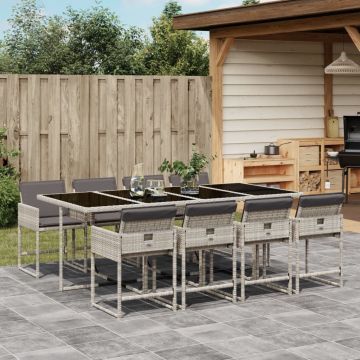 Tavolo con 8 Sedie Rattan PE Grigio Chiaro 220 cm