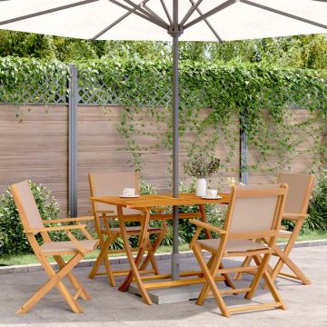 Set da Pranzo da Giardino 5 pz Tortora Tessuto e Legno Massello