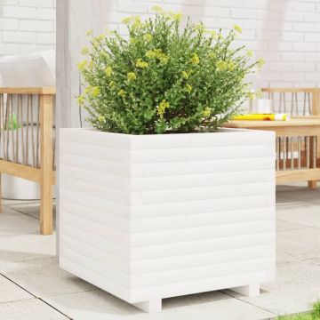 Fioriera da Giardino Bianca 50x50x49,5cm Legno Massello di Pino