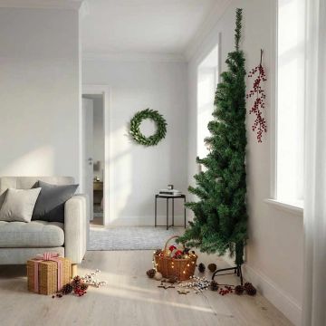 Albero di Natale Artificiale Metà con Supporto Verde 240 cm PVC