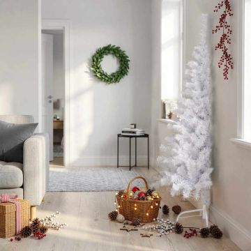 Albero di Natale Artificiale Metà con Supporto Bianco 150cm PVC