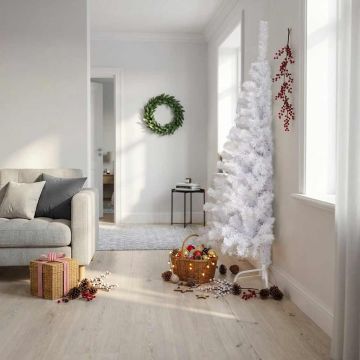 Albero di Natale Artificiale Metà con Supporto Bianco 180cm PVC