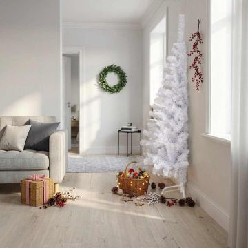 Albero di Natale Artificiale Metà con Supporto Bianco 210cm PVC