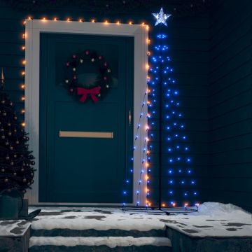 Albero di Natale a Cono Decorato Blu con 100 LED 70x180 cm