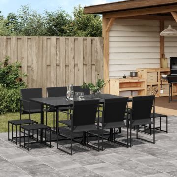 Set da Pranzo da Giardino 11 pz Nero in Textilene