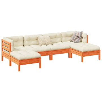 Set Divani Giardino 6pz con Cuscini Marrone Cera Massello Pino