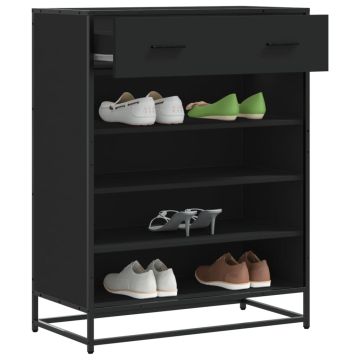 Scarpiera Nera 75x38x97,5 cm in Truciolato e Metallo