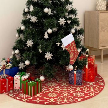 Gonna per albero di Natale di lusso con calza rossa 150 cm in tessuto