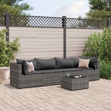 Set Divani da Giardino 5 pz con Cuscini in Polyrattan Grigio