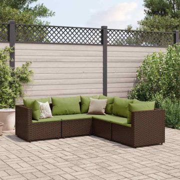 Set Divani da Giardino 5 pz con Cuscini Marrone in Polyrattan