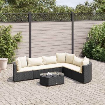 Set Divani da Giardino con Cuscini 7pz Nero Polyrattan