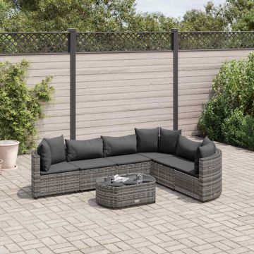 Set Divani da Giardino 7 pz con Cuscini Grigio in Polyrattan