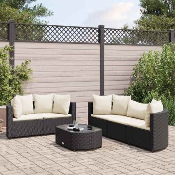 Set Divano da Giardino 6 pz con Cuscini Nero in Polyrattan