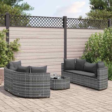 Set Divani da Giardino 7 pz con Cuscini Grigio in Polyrattan