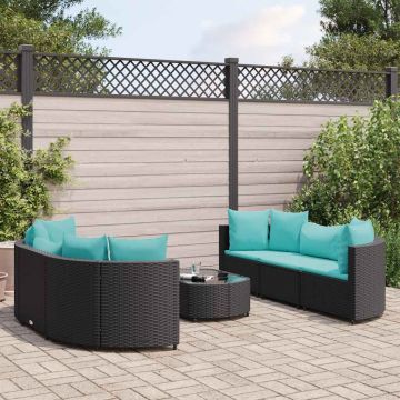 Set Divani da Giardino con Cuscini 7pz Nero Polyrattan