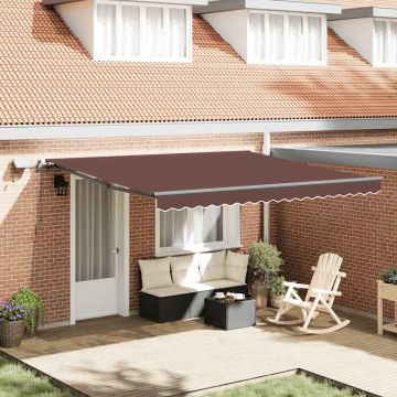 Tenda da Sole Retrattile Manuale con LED Marrone 400x300 cm