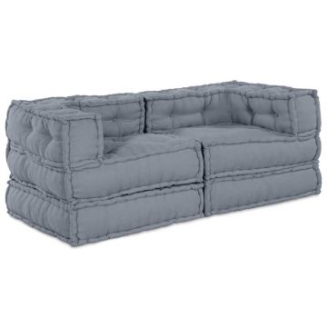 Unità di Divano Modulare 2 pz Tessuto Grigio 140 x 70 x 56 cm